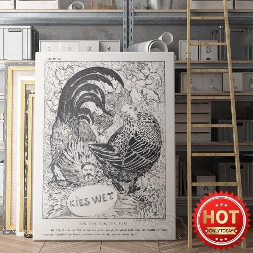 Theo Van Hoytema 1893 Art Works Kies Wet Poster, Spotprent Met Politici Als Kippen Cartoon Prints, Exhibition Museum Decor Mural