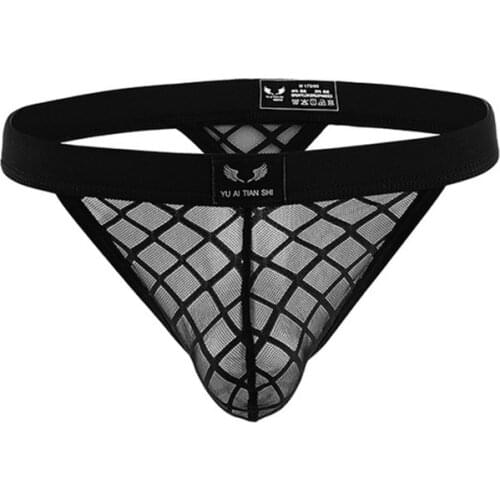 Mens Boxer Underwear Sexy Lace Translucent Low Rise High Close Fitting Playing The Grid Thong
