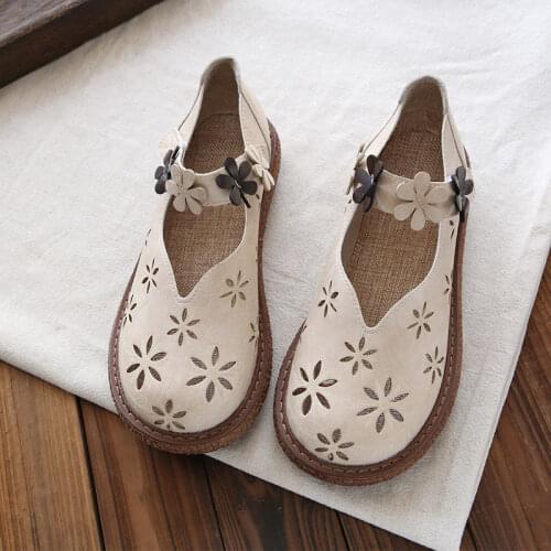 Sen Female Head Retro Art Doll Shoes Summer Ladies Perforated Hollow Breathable Thick-soled Leisure National Flower Sandals