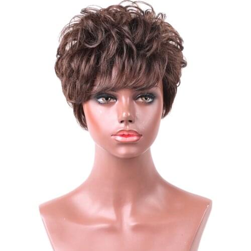 9'' Women Short Curly Wig Human Hair Natural Stylish Wig for Cosplay