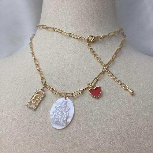 Hand Made Oval Medal Holy Virgin Jesus Pendant Necklaces For Women 2021 Zirconia Charm White MOP Pearl Shell Necklace Jewelry