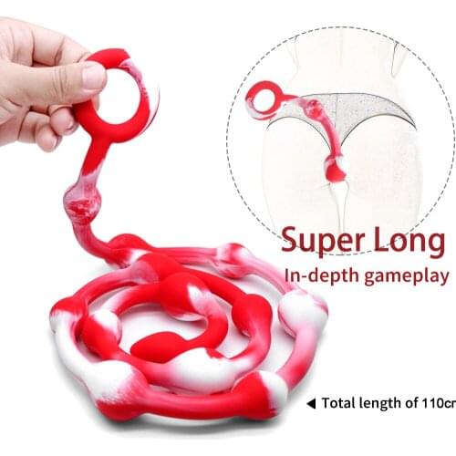 43.89 in Anal Butt Plug Silicone Anal Beads Super Long with Pull Ring Dilatator Ball Ass Massage Anal Buttplug Toys for Adult