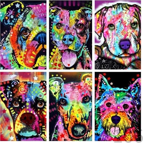 5d Diy Diamond Painting Color Dog Square/round Diamond Embroidery Animal Cross Stitch Mosaic Room Decoration