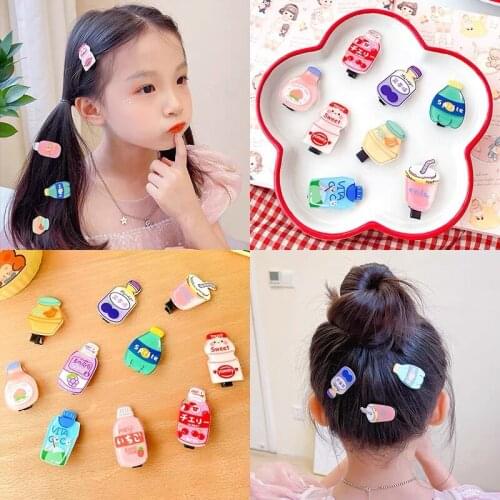 8/10PCS/Set Cute Girls Hair Clip Drinks Patterm Hairpins Kids Acrylic Ornaments Barrettes Child Hair Accessories