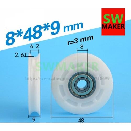 8*48*9 groove wheel, U type embedded bearing pulley, POM/ nylon wrapped bag, plastic steel pipe, cross wheel