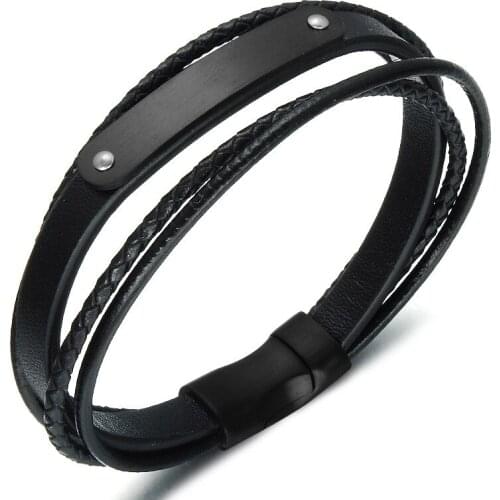 Beichong Fashion Stainless Steel Chain Genuine Leather Bracelet Men Vintage Male Braid Jewelry for women