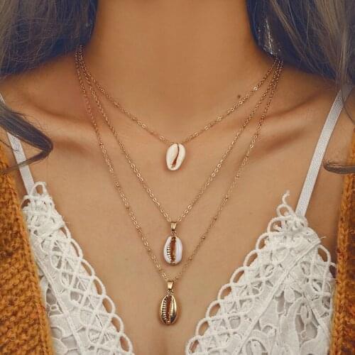 Bohemia Multilayer Chain Shell Choker Necklaces & Pendants for Women Conch Statement Necklace Ocean Beach Fashion jewelry D1740