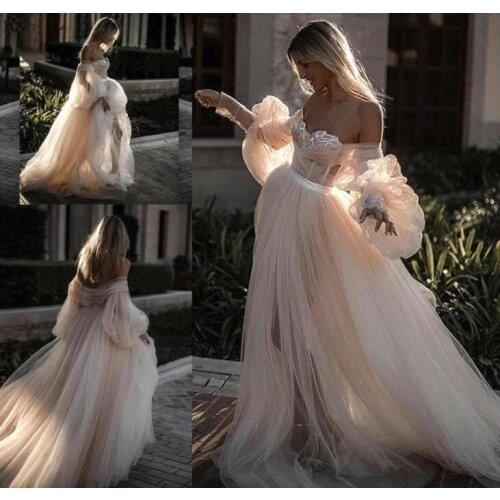 Bohemian Wedding Dresses V Neck Long Sleeve Lace Tulle Beach Boho Garden Country Bridal Gowns robe de mariée Plus Size