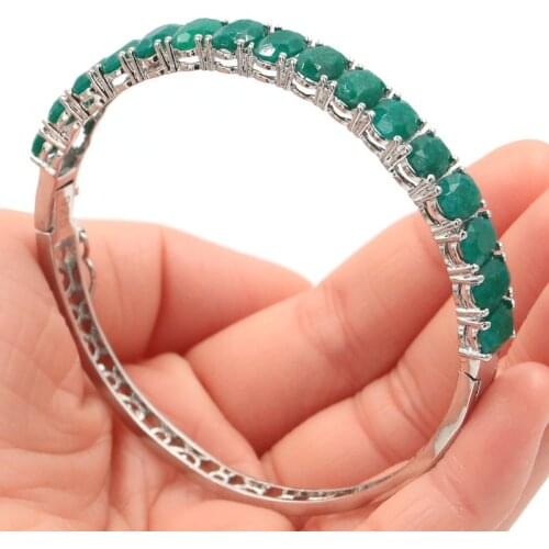 8x6mm SheCrown Hot Sell Real Green Emerald Red Ruby For Women Daily Wear Silver Color Bangle Bracelet 7.5inch Drop Shipping