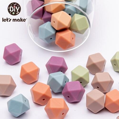 Lets make 20pcs Octagonal Hexagonal beads Baby Teether Silicone Beads 17mm DIY Pacifier Chain Bracelet BPA Free Silicone Bead