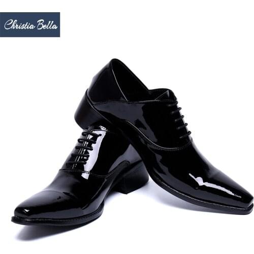 Christia Bella Man Real Leather Pointed Toe Fashion Formal Dress Shoes Wedding Performance British Style Black Classic Shoes