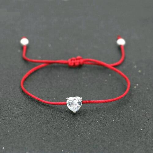 Lucky Silver Color Crystal Zircon Balls Women Red Thread Rope String Bracelets For Couples with gift box