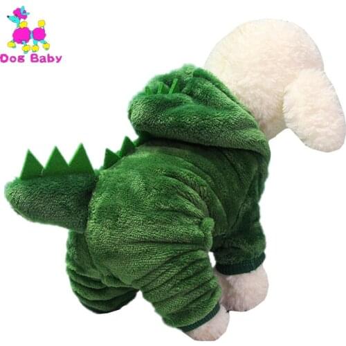 DOGBABY Dinosaurs Dogs Coat Fleece Winter Dog Clothes Green Color Four Legs Pet Hoodies Super Wram Cute Cat Clothes Size XS-XXL