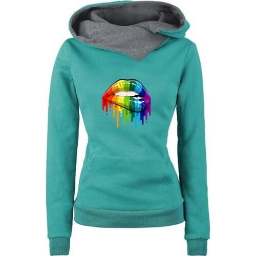 Hoodies Sweatshirts Woman Fashion Solid Color Mouth Flowers Print Turn-Down Collar Worm Hoodie Autumn Winter Casual Female Tops