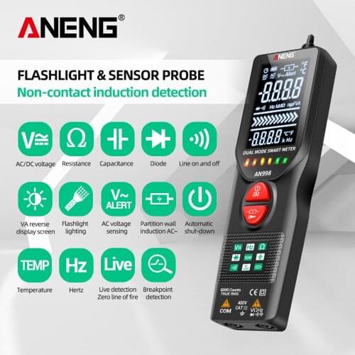Intelligent Digital Multimeter Fully Automatic Non-Contact Tester Digital NCV Tester VA Display for AC/Direct Current Voltage