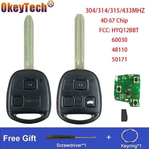 OkeyTech 2/3 Buttons Remote Car Key For Toyota Camry Prado Corolla Avensis Tarago 120 RAV4 Kluge 304/314/315/433Mhz 4D67 Chip