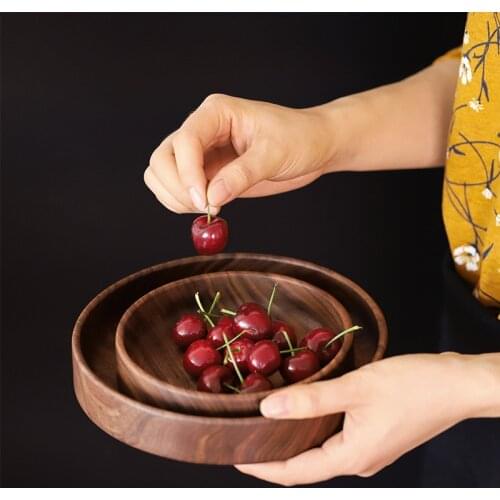 Black walnut round deep fruit plate, log, Japanese dry fruit box, dim sum, tea tray wooden basin