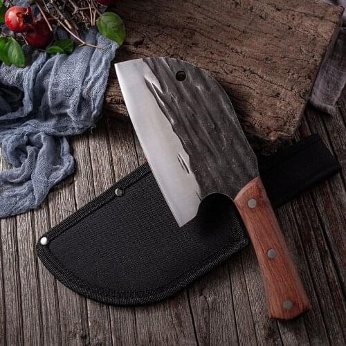 Handmade Kitchen Knife & Protective Sheath Case Boning Cutting Slaughter Mini Portable Anti-Wild Survival Camping Cleaver Knife