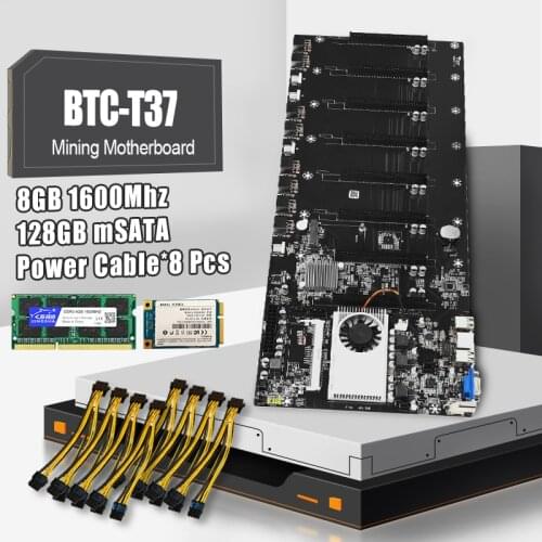 New Mining motherboard Set 8 GPU Crypto Etherum Mining Kit Combo with 8GB DDR3 1600MHz RAM 1037U 128GB mSATA SSD Power Cable