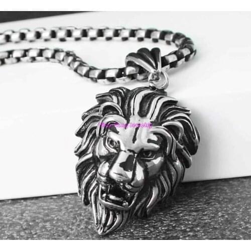 Fashion Casting Cool Mens Silver Color Punk Lion Pendant Necklace 316L Stainless Steel High Quality Free Shipping
