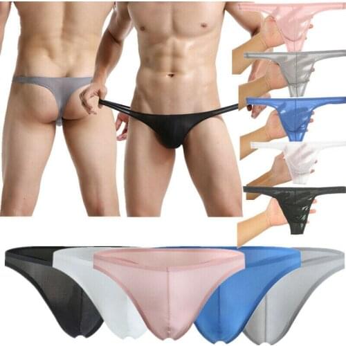 Mens Thong G strings Jockstrap Ultra-thin See Through Underwear Lingerie Breathable Thongs T-back Gay Panties Solid Bikini
