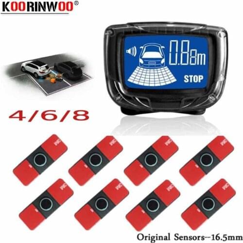 Koorinwoo Original 13MM Flate Car Parking Sensor 16.5MM Drill Hole Kit Buzzer 4/6/8 Sensors Reverse Probe Alert Indicator System