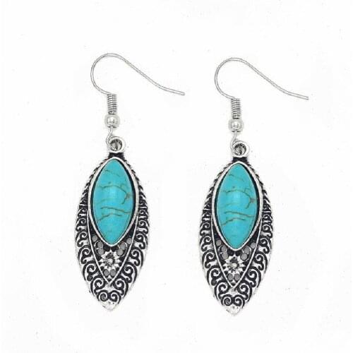 New Patina Earrings Vintage Alloy Carved Drop Earrings Natural Turquoise Earrings Earrings