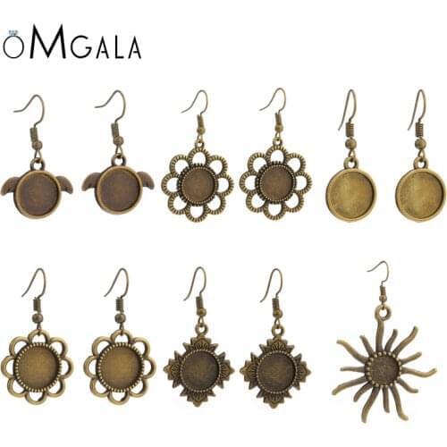 10pcs DIY Zinc Alloy Dangle Earrings Settings Hooks 12mm Cabochon Base Setting For Women Jewelry Making Handmade Crafts Supplies