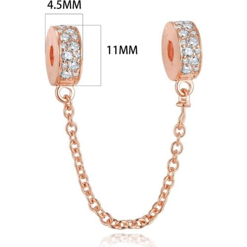 Pave Inspiration Safety Chain Rose Gold Sparking Beads Making For European Woman Bracelets DIY Safety Chain