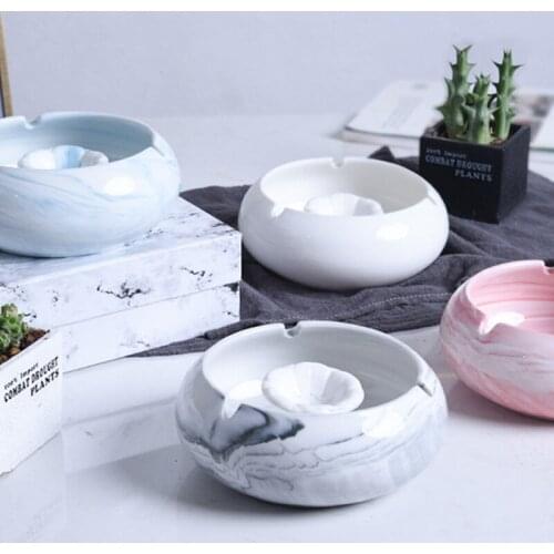Marbling Ceramic Ashtray Windproof Holder Round Ash Groove Creative Anti Fly Ash Household Large Capacity Home Decoration