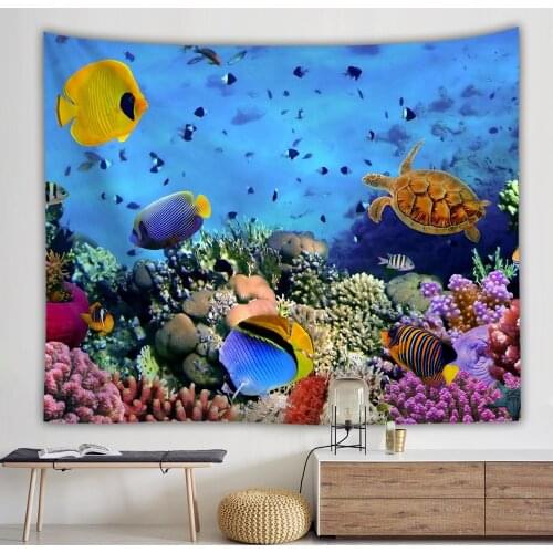 Seascape view painting decorative art tapestry Wall Hanging home decor curtain cloth blanket paintings fish poster art home