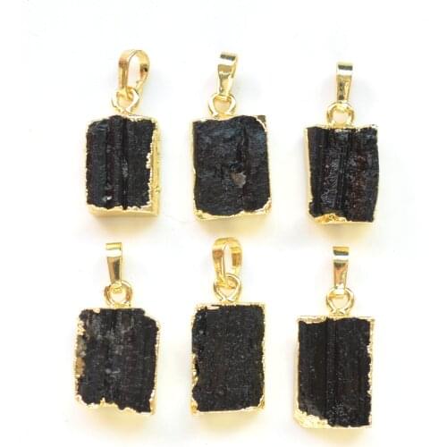 Raw black tourmaline pendant for earring necklace,Jewelry charms finding