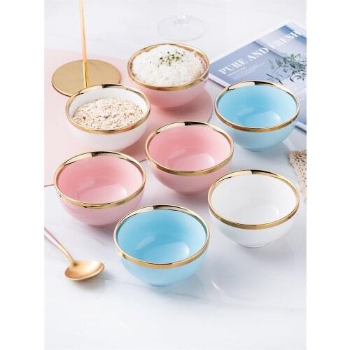 Simple Nordic Ceramic Rice Bowl Gold Inlay Single Home Soup Fruit Salad Noodle Bowl Party Tableware Porcelain Kitchen Dinnerware