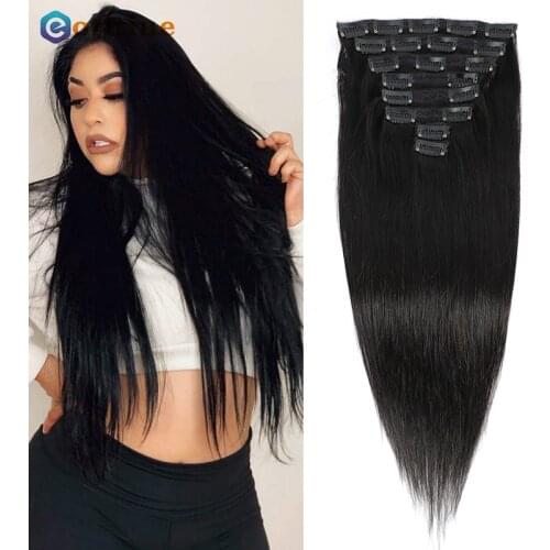 Clip In Hair Extensions Straight Hair 8 Pieces/Set Full Head Sets 120G Natural Black Color 8-24 Inches Remy Hair For Women