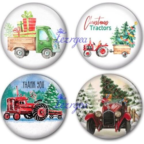 Christmas Tractors glass cabochon, Christmas express Round photo glass cabochon demo flat back Making findings