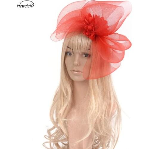 Handmade Fascinators Headband Flower Bowknot Cocktail Ascot Red Headwear Girl Lady Women Bridal Wedding Party Fashion Hairpiece
