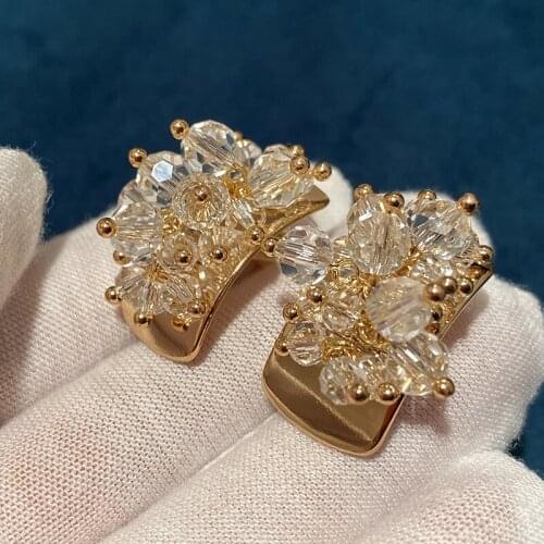 Crystal Manual Weave Bead Earring Bud Flower Gold Color Vacuum Plating Luxurious Simple For Women Jewelry Bridal Accessories