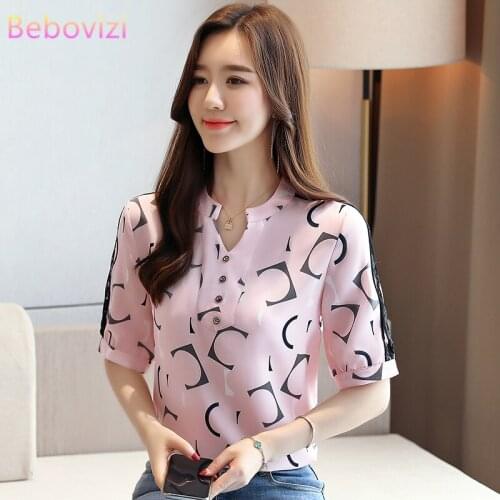 S-XXL 2020 New Fashion Korean White Pink Black Chiffon Short Sleeve Women Tops and Blouses Office OL Casual Summer Clothing