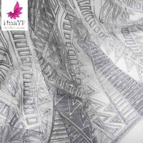 Gray color African lace fabric 2019 Nigerian embroidery high quality french tulle lace fabric with sequins