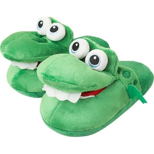 Crocodile cotton slippers mouth will move plush cute funny indoor winter couple soft bottom plush toys indoor doll slippers