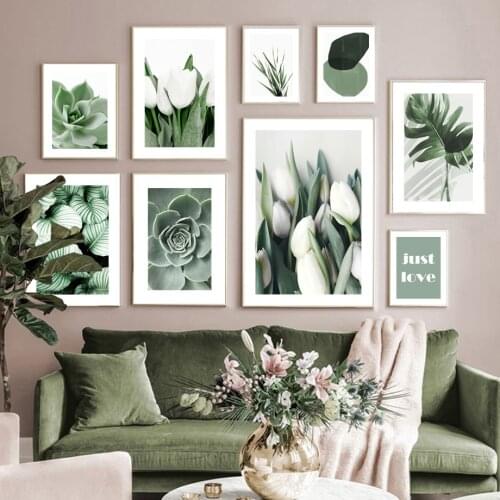 Tulip Flowers Cactus Agave Monstera Leaves Plant Wall Art Prints Canvas Painting Nordic Poster Decor Pictures For Living Room