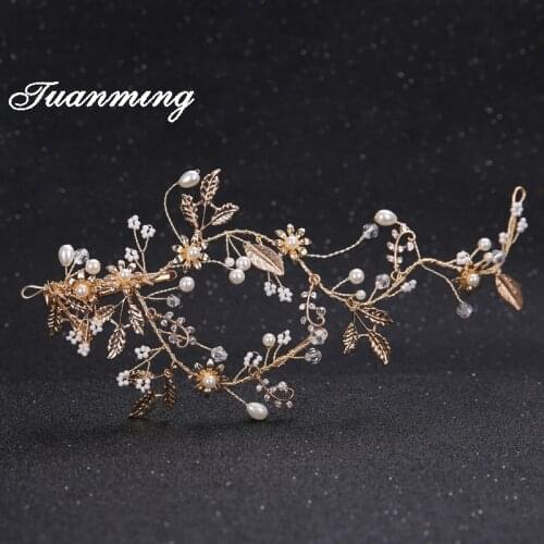 Vintage Gold Hair Barrette Flower Crystal Headbands Pearl Wedding Hairbands Hair Accessories For Women Headdress Hair Jewelry