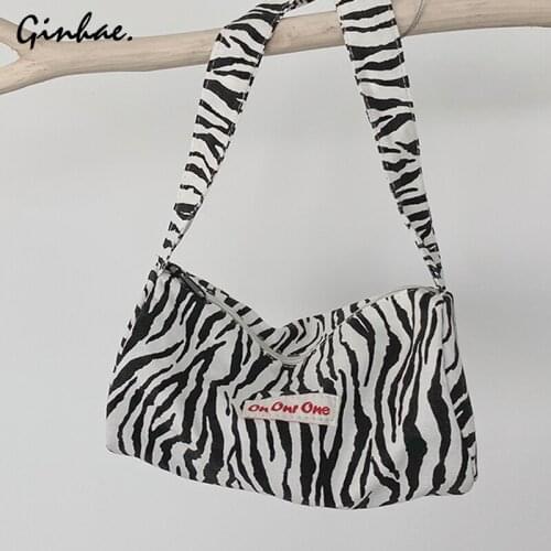 Retro Zebra Print Handbags Vintage Canvas Small Square Bags For Women Elegant Shoulder Bag Daily Causal Tote Bags Sac Main