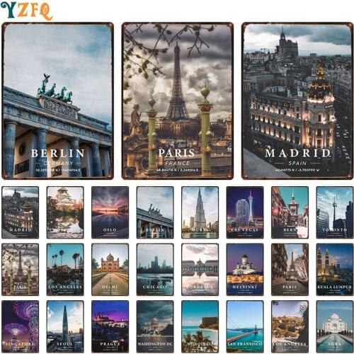 Prague Dubai Helsinki Delhi City Sign Vintage Metal Plaque Plates Decor For Pub Bar Home Tin Gift Decoration Poster DU-11596A