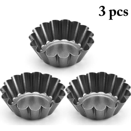 3pcs Nonstick Ripple Iron Spray Paint Egg Tart Mold Flower Shape Reusable Cupcake And Muffin Baking Cup Tartlets Pans