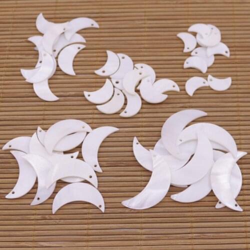 50PCS Moon Natural White Mother of Pearl Shell Charms 12mm-30mm Choose