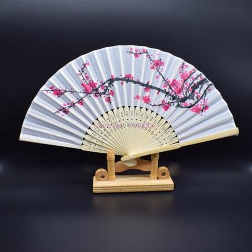 100pcs/Lot Vintage Bamboo Plum blossom Folding Hand Held Flower Fan Chinese Dance Party Pocket Gifts Wedding chinese fans