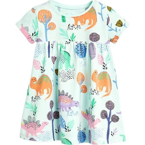 Kids Frocks 2021 Summer Baby Girls Clothes Brand Dress Toddler Cotton Dot Bunny Dinosaul Print Animal Dresses for Kids 2-7 Years