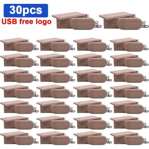 30pcs/lot USB Flash Drive Wooden Usb2.0 with Box Pendrive 8GB 16GB 32GB 64GB for Photography Wedding Gift Custom LOGO