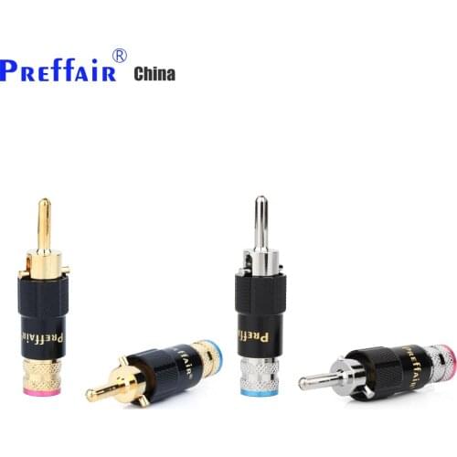 4xPreffair Rhodium /Gold Plated Audio Banana Speaker Plug Screw Locking 10mm Cable Wire Connector Speaker Cable Plug HIFI Diy